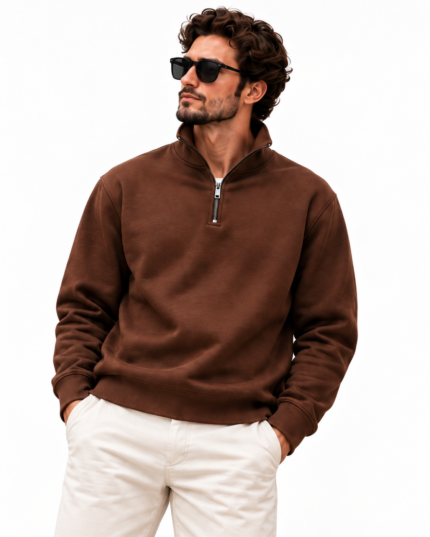 Sweat Half-Zip Premium Homme – 100 % Coton, Qualité Turque
